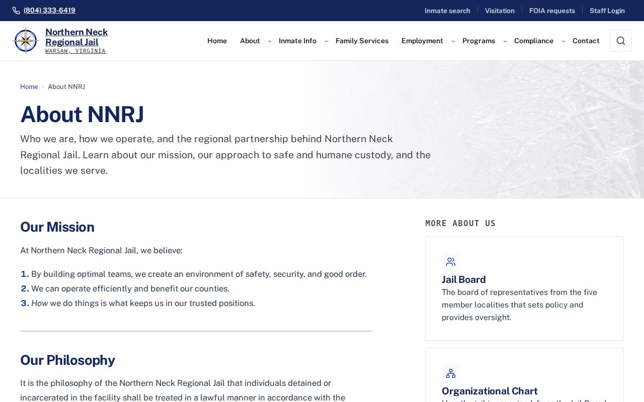 Northern Neck Regional Jail history and Westmoreland County regional role