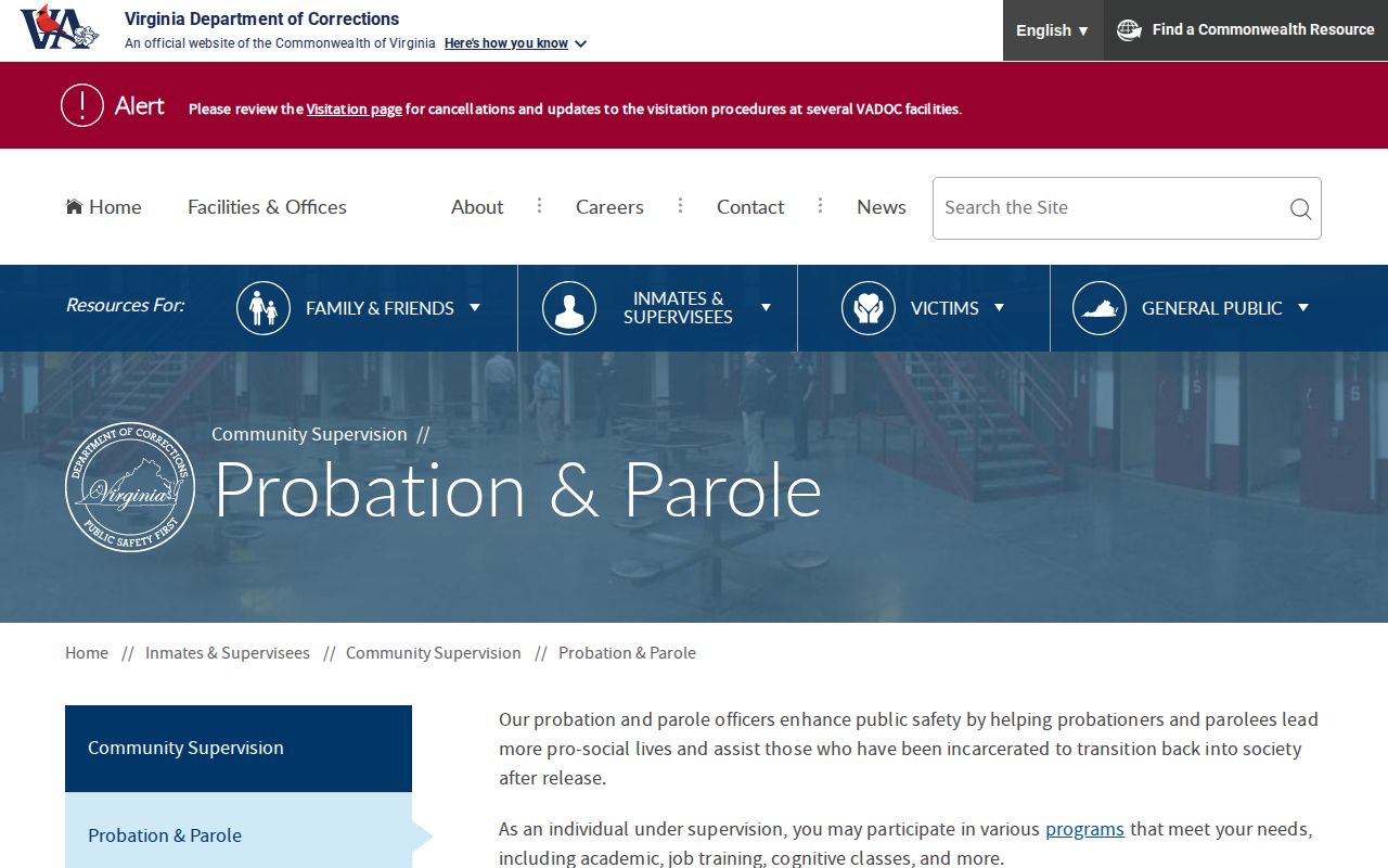 VADOC District 33 probation and parole release supervision information